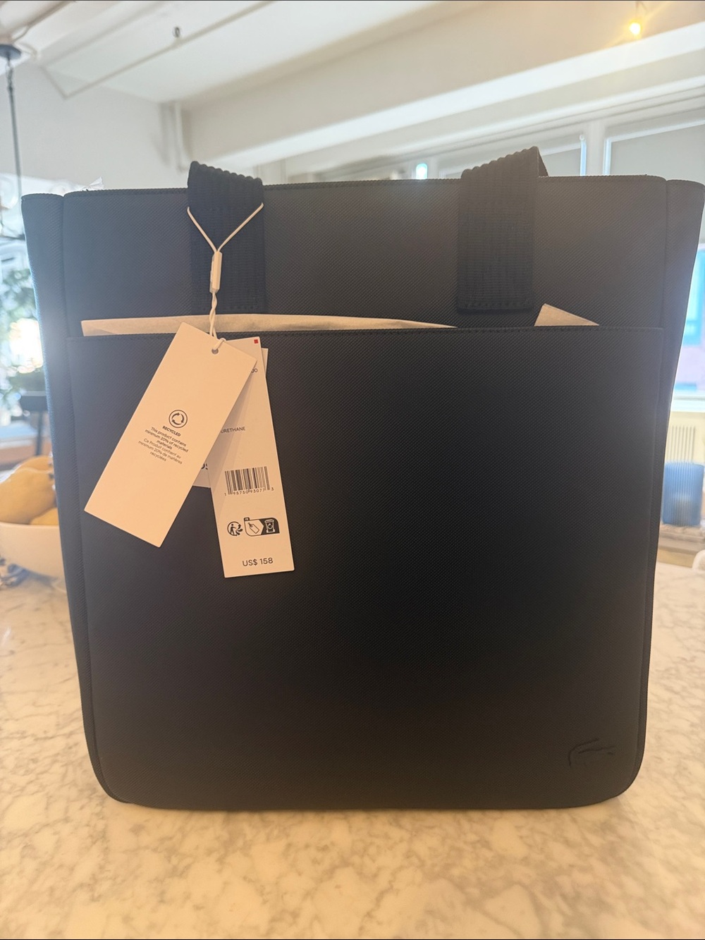 Lacoste Black Vertical Messenger Tote NWT
